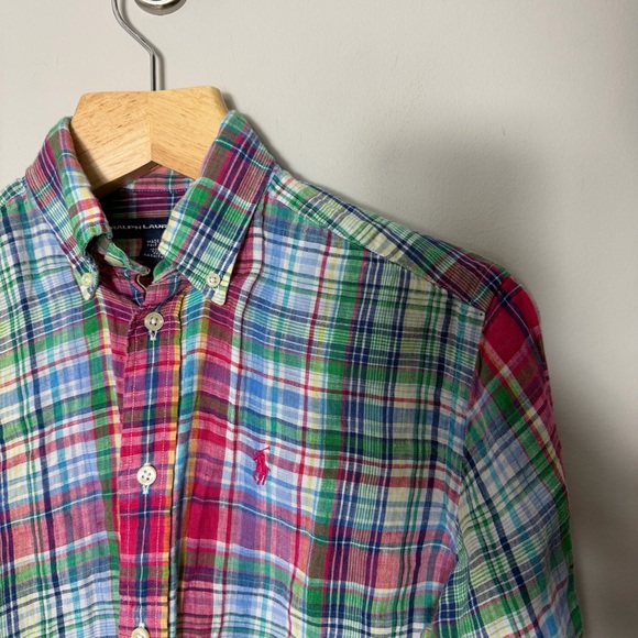 Ralph Lauren Sport Plaid 100% Linen Long Sleeve Button Down Shirt Collared 843 - Picture 2 of 9